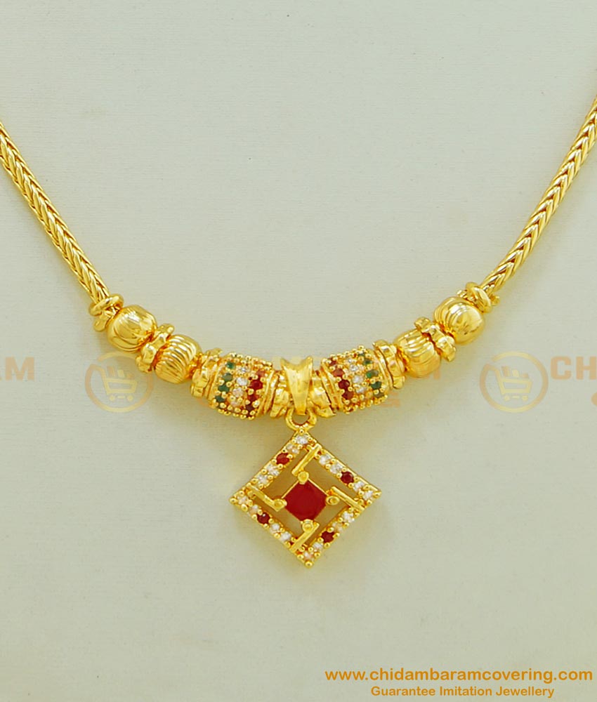 NLC485 - Elegant Modern Multi Stone 1 Gram Gold Designer Necklace for Girls 