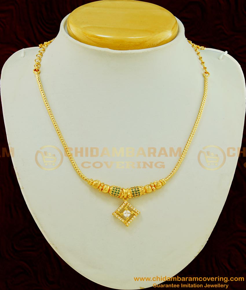 NLC486 - Gorgeous Look Stunning Gold Emerald Stone Simple Design Necklace