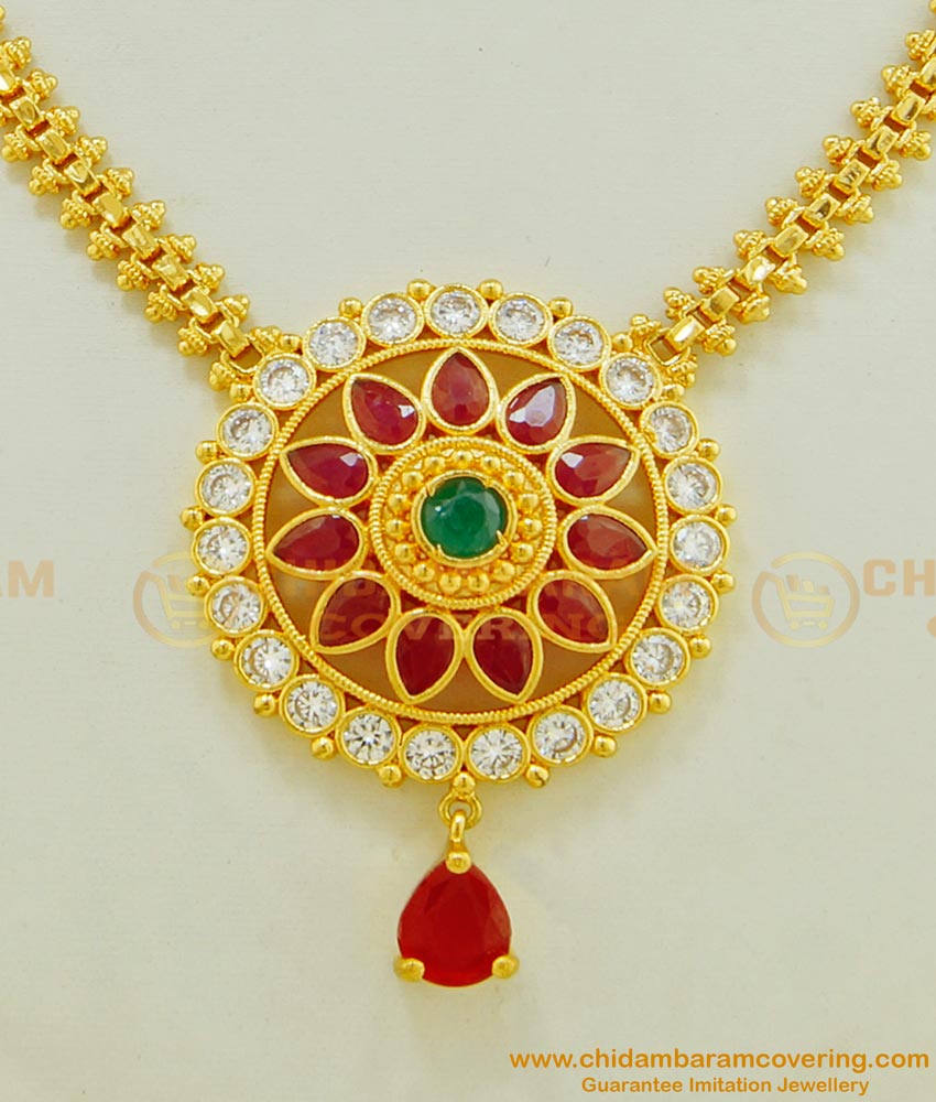 NLC488 - Latest High Quality One Gram Gold Party Wear American Diamond Necklace Online