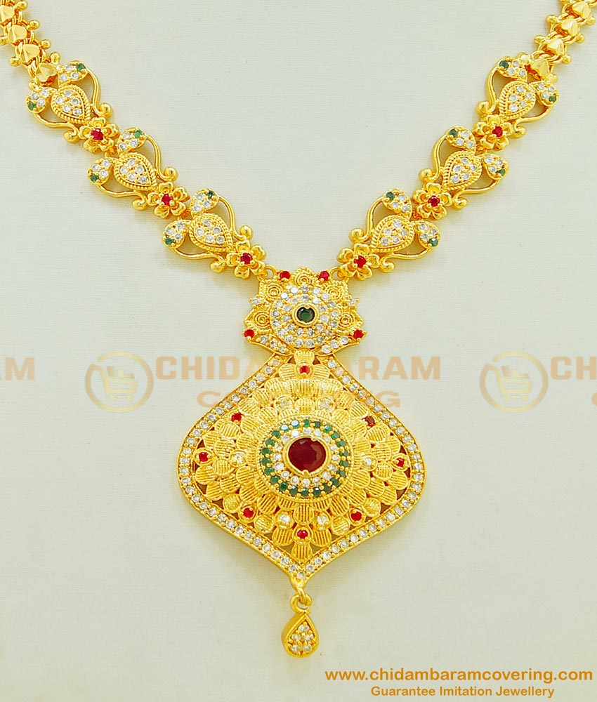 NLC505 - Elegant Modern Gold Necklace Design Multi Ad Stone Designer Necklace 