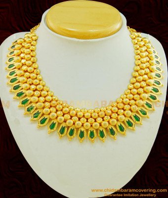 NLC508 - Most Beautiful Full Green Nagapadathali Palakka Choker Necklace Kerala Jewellery for Wedding