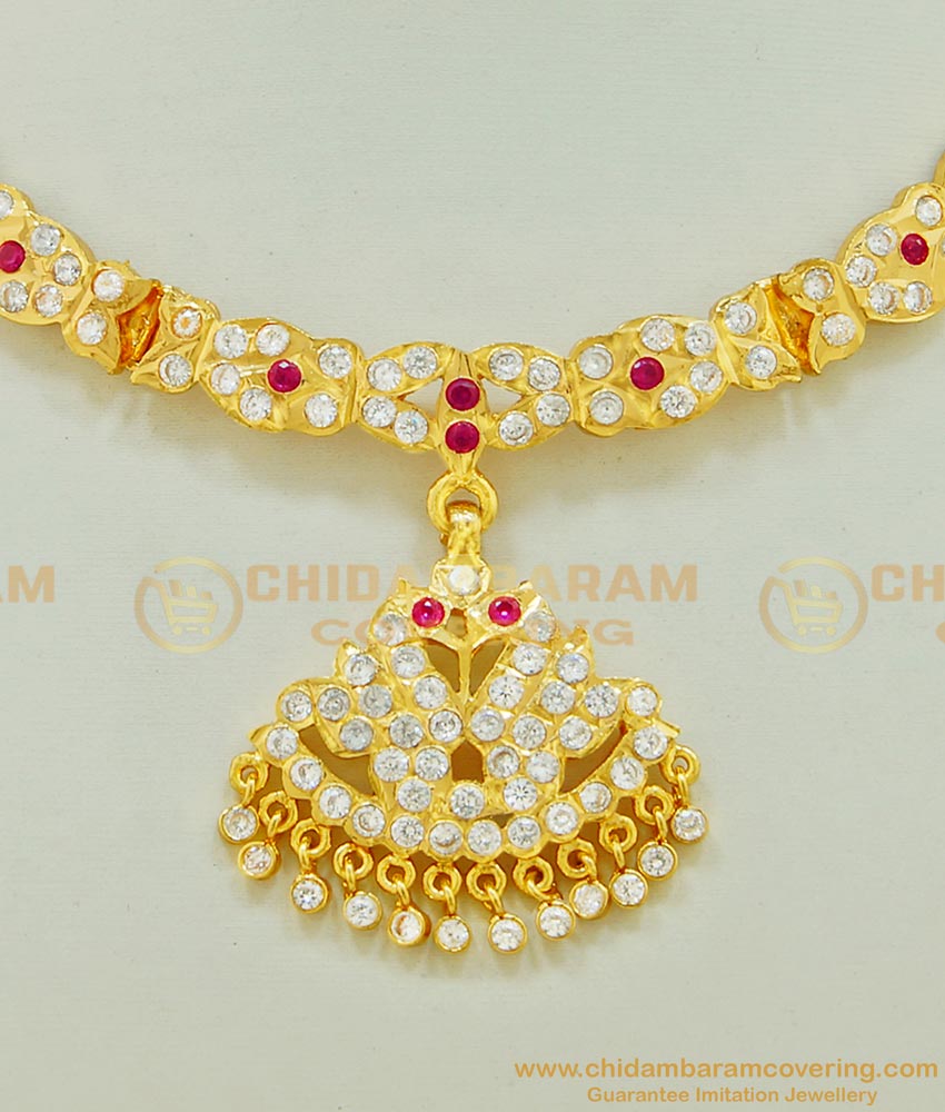 NLC514 - New Design Impon White and pink Stone Real Gold Swan Design Attigai Online