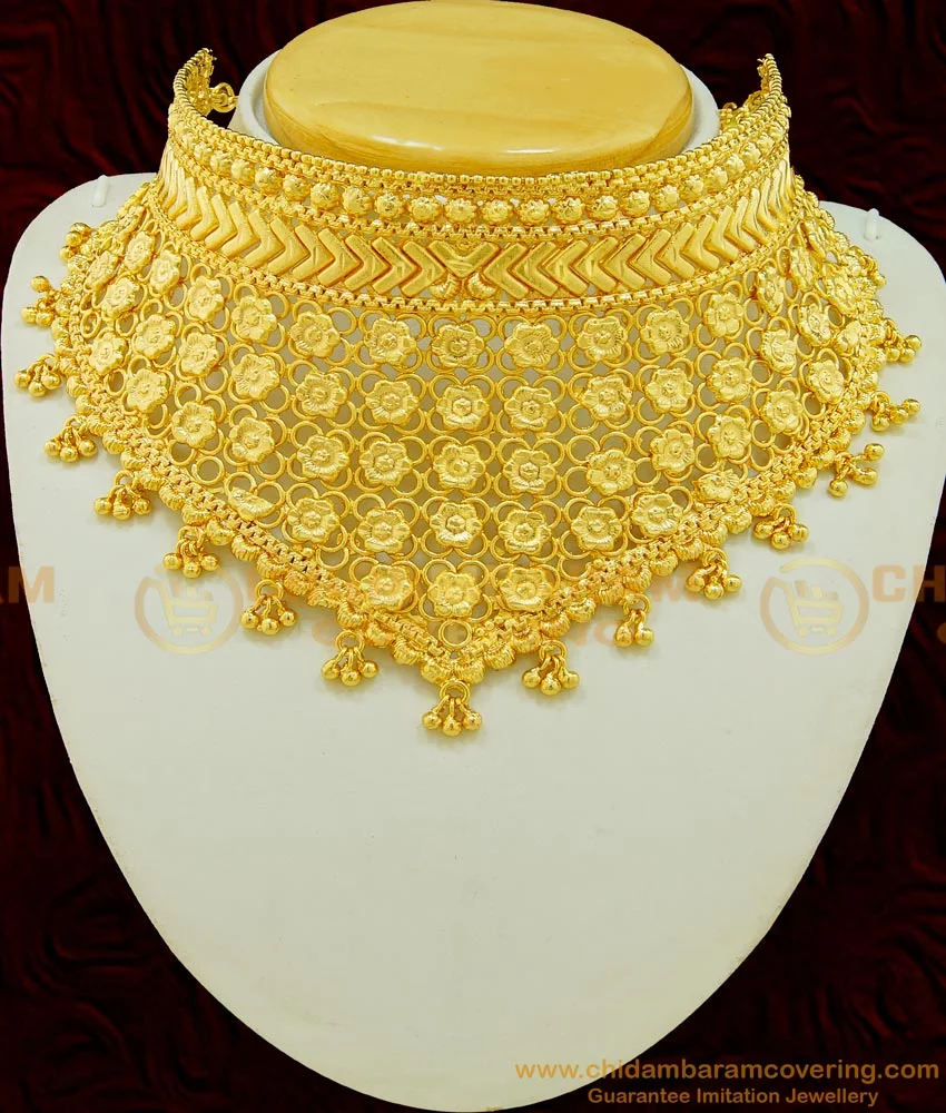 Buy Stunning Gold Beautiful Flower Design Modern Indian Bridal Choker ...