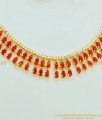 NLC523 - One Gram Gold Ruby Stone Necklace with Earring Party Wear Full Ruby Red Stone Necklace Set 