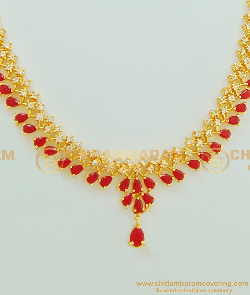 NLC524 - New Arrival Chidambaram Covering Light Weight Ruby Gold Necklace Design with Cute Earring Set for Ladies  