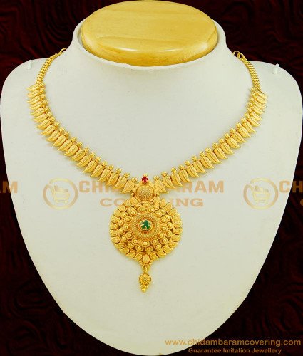 NLC530 - Elegant Small Leaf Design Necklace Simple Emerald Stone Gold Plated Necklace for Women