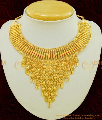 NLC540 - Kerala Gold Inspired Choker Elakkathali Gold Necklace Buy Kerala Jewellery Online