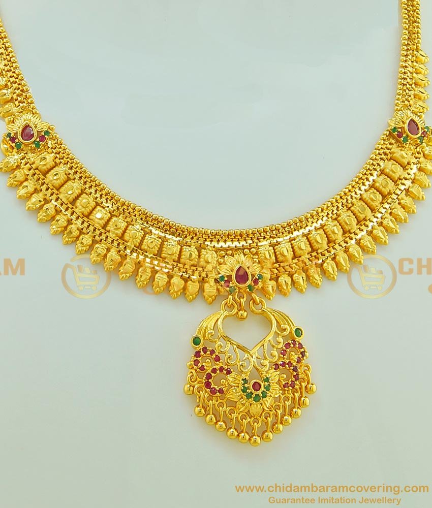 NLC558 - beautiful gold forming short necklace high quality ad stone new model party wear Necklace Set