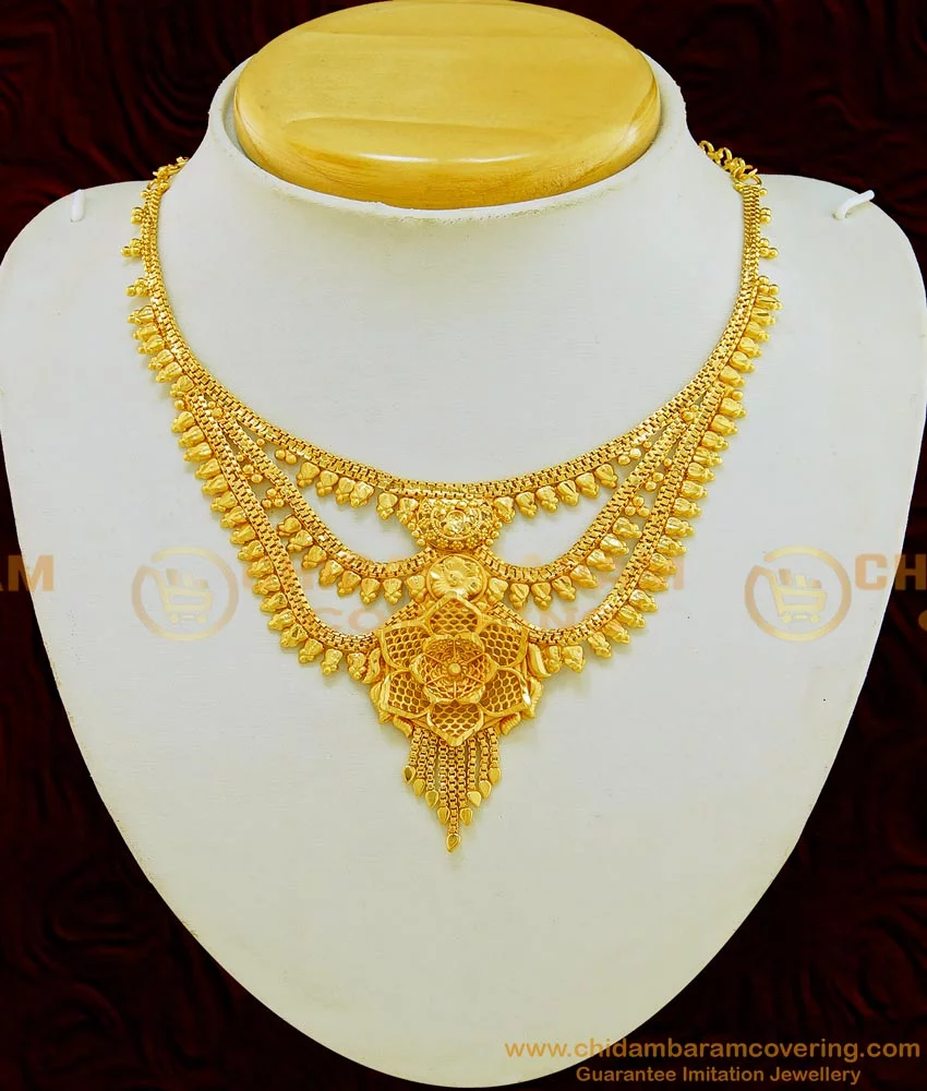 Buy Attractive 3D Flower Design Gold Plated 3 Step Gold Necklace ...