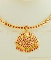 NLC606 - Beautiful Look Gold Design Full Ruby Stone Lakshmi Dollar Single Line Attigai Necklace 