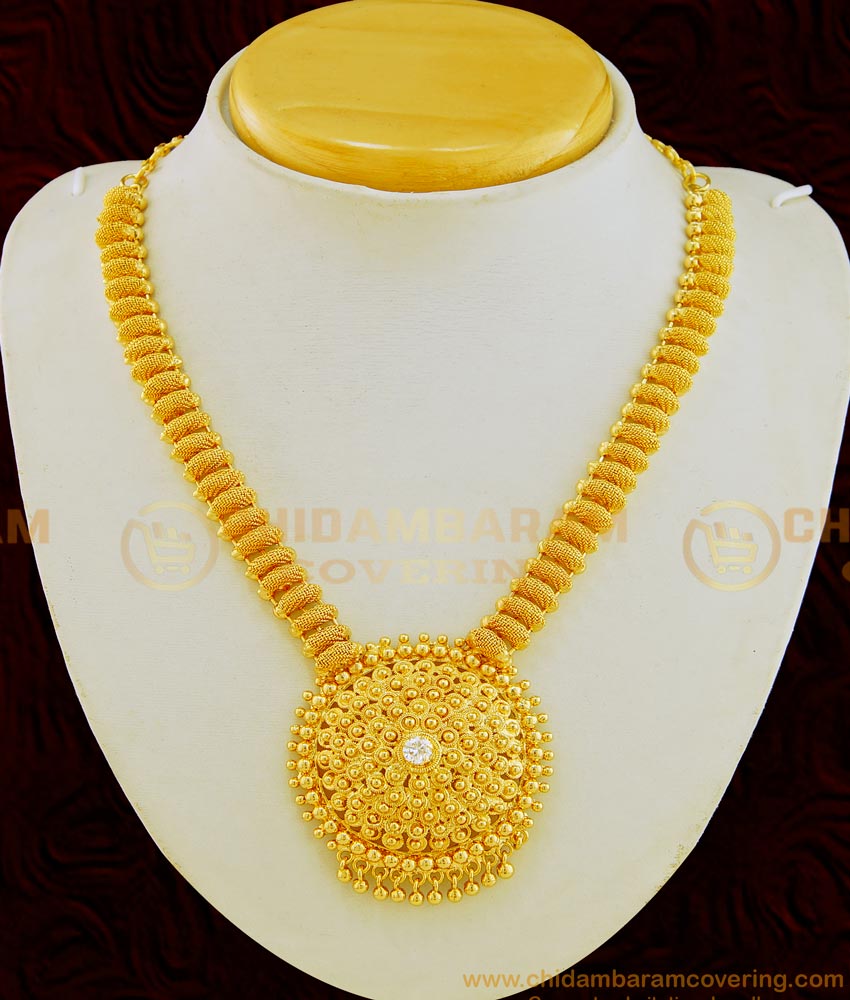 NLC642 - Real Gold Design One Gram Gold Stone Necklace Indian Imitation Bridal Wedding Jewelry