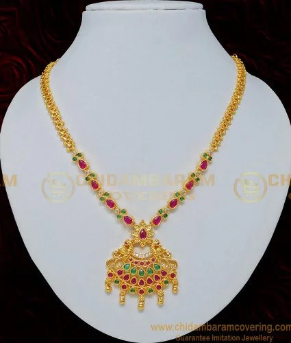 Simple ruby necklaces and matha patti - Indian Jewellery Designs