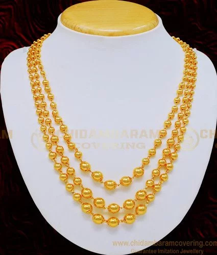 nlc717 attractive gold plated gold beads 3 layered necklace gold design indian wedding jewellery 1