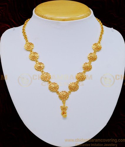 NLC723 - One Gram Gold Sun Flower Model Simple Gold Covering Necklace Design Online Shopping