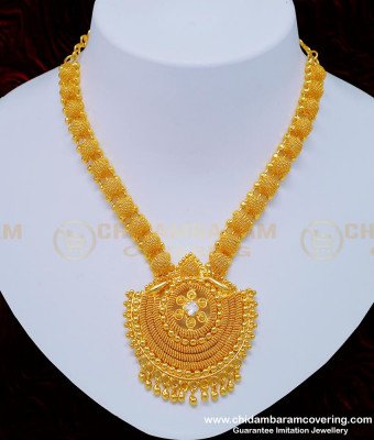 NLC748 - New Net Pattern with White Stone Hanging Golden Beads Pendant Necklace