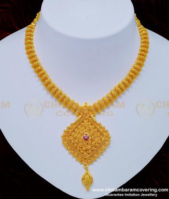 NLC752 - Attractive Bridal Were Stone Necklace One Gram Gold Guaranteed Jewellery Online 