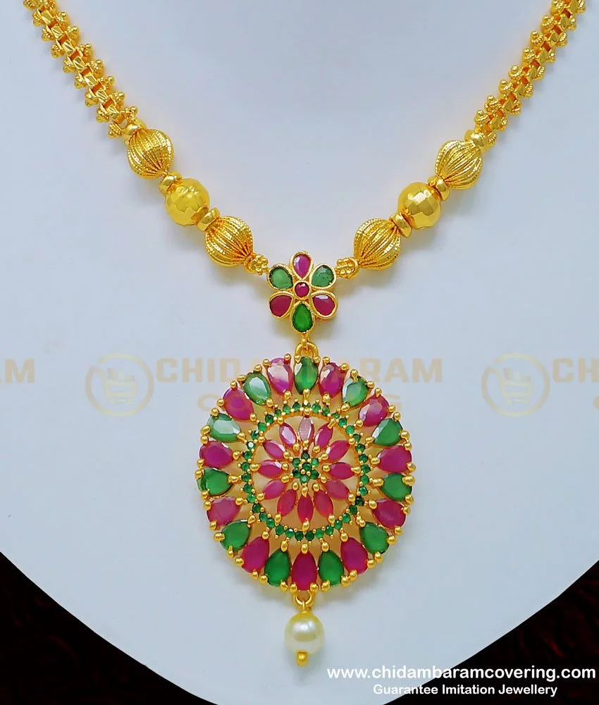 22K Gold Indian Floral Necklace Design - South India Jewels