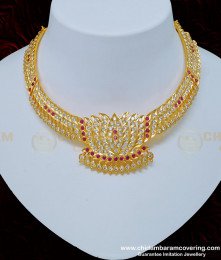NLC800 - Traditional Impon Real Gold Design Lotus Design Necklace Attigai Choker for Wedding