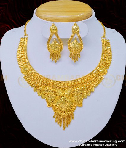 NLC807 - Traditional Wedding Gold Necklace Design 2 Gram Gold Necklace Set Online