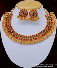 NLC830 - Latest Handmade Kemp Ruby Emerald Stone Lakshmi Kasumalai Nagas Necklace Set 