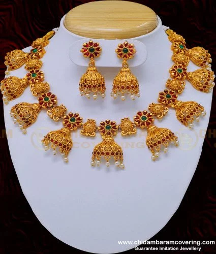 Buy Trendy Jhumka Necklace Ruby Emerald Function Wear Antique Temple  Jewellery Online