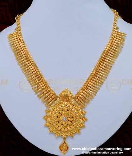 NLC855 - Wedding Gold Necklace Design White Stone Mulla Arumbu Necklace for Women 