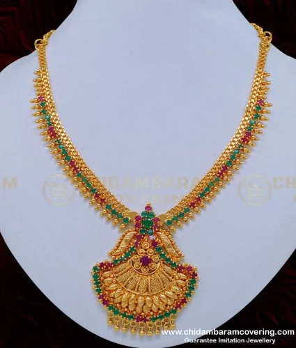 nlc856 gold plated ruby emerald stone marriage bridal gold necklace designs 1