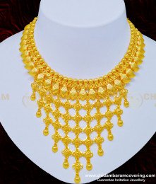 NLC862 - Beautiful Real Gold Look Gold Plated Hanging Net Choker Necklace Kerala Jewellery Online