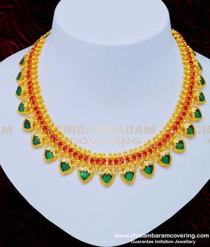 NLC867 - Kerala Traditional Jewellery Stunning Gold Full Ruby Stone Palakka Necklace Online