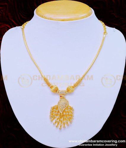 NLC871 - Elegant White Stone Peacock Dollar Necklace Design for Girls 