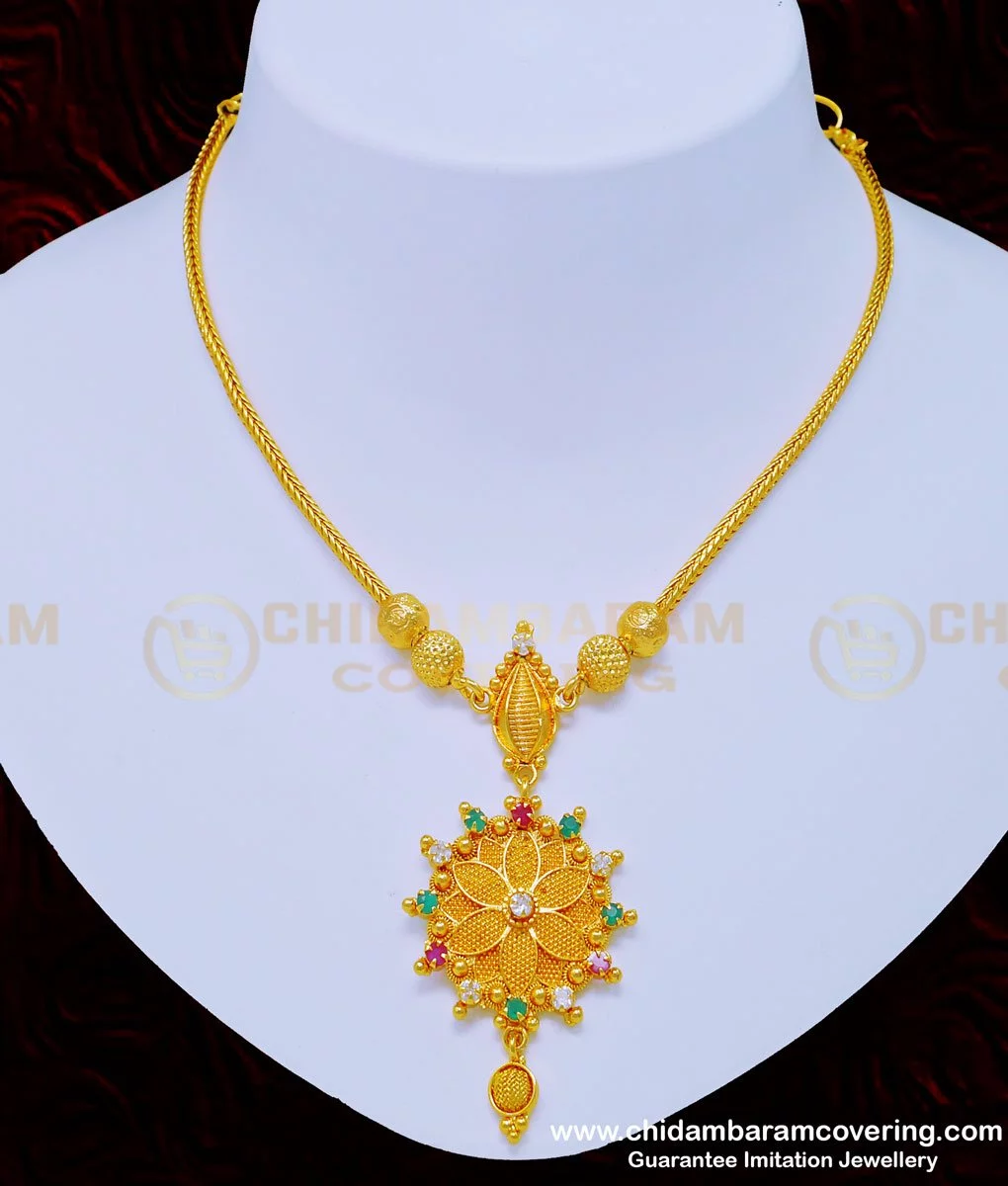 Buy Elegant One Gram Gold Simple Multi Stone Necklace Design Buy ...