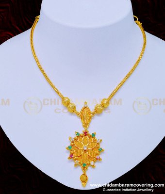 NLC877 - Elegant One Gram Gold Simple Multi Stone Necklace Design Buy Online