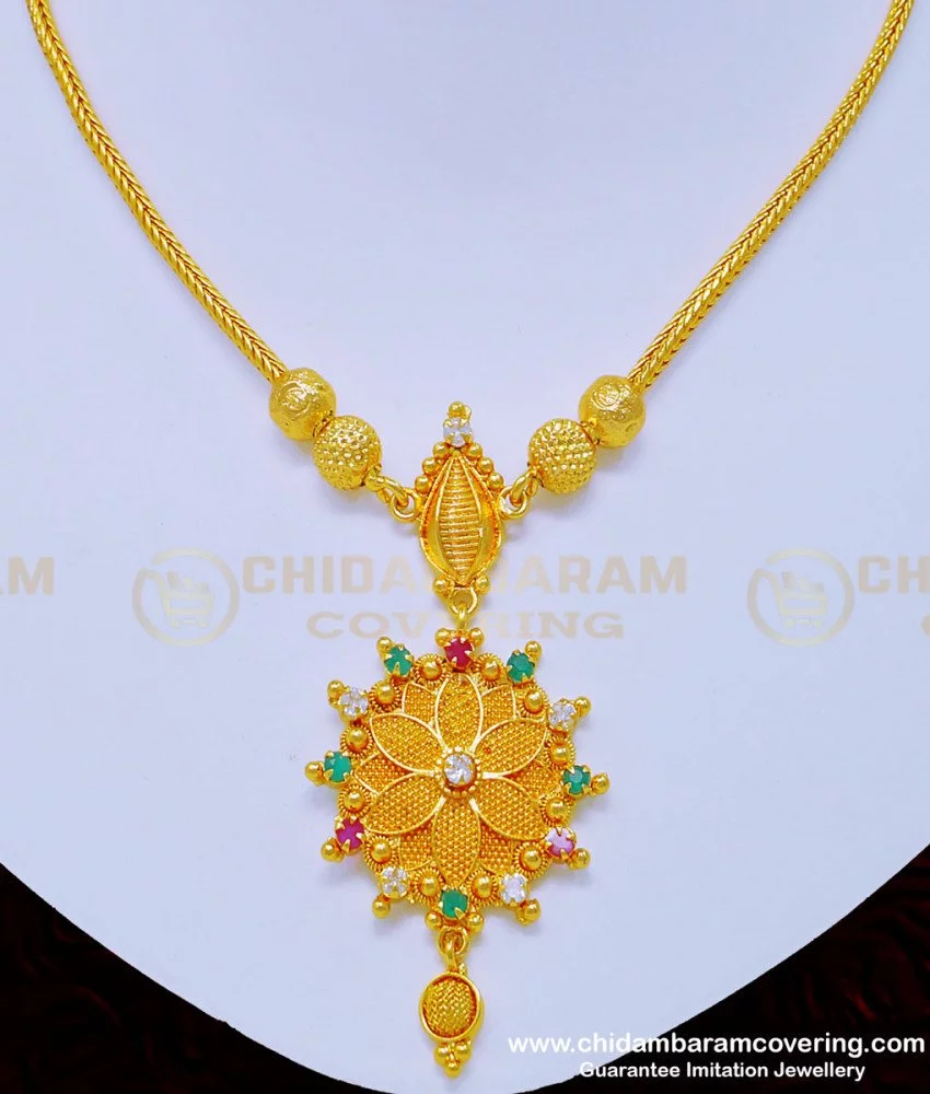 Buy Elegant One Gram Gold Simple Multi Stone Necklace Design Buy ...