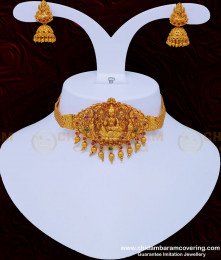 NLC893 - Buy Indian Temple Jewellery Set Choker Necklace with Jhumkas Earring Buy Online 