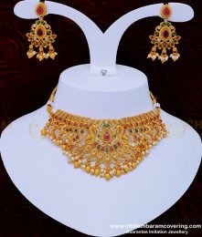 NLC895 - Temple Jewellery Matte Finish Peacock Design Choker Necklace Set for Wedding 