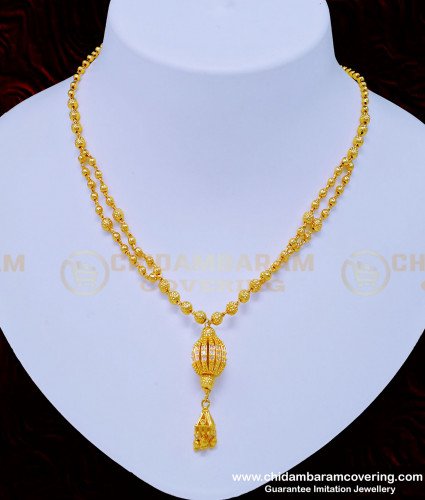 NLC897 - Elegant Party Wear Double Layer Gold Beads Chain with White Stone Balls Dollar Necklace 