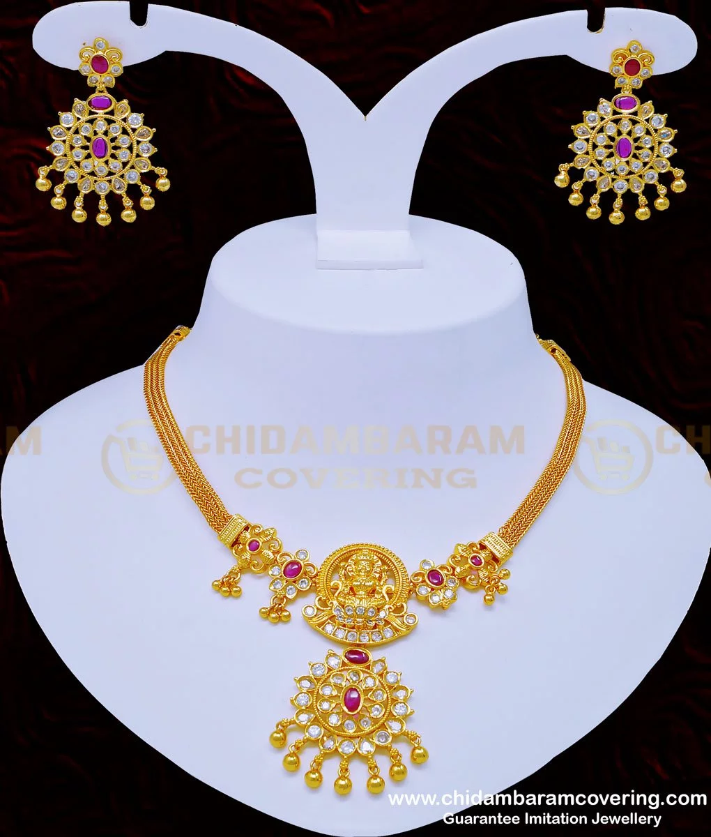 Buy New Model Pure Gold Plated Lakshmi Design Uncut Diamond Stone ...