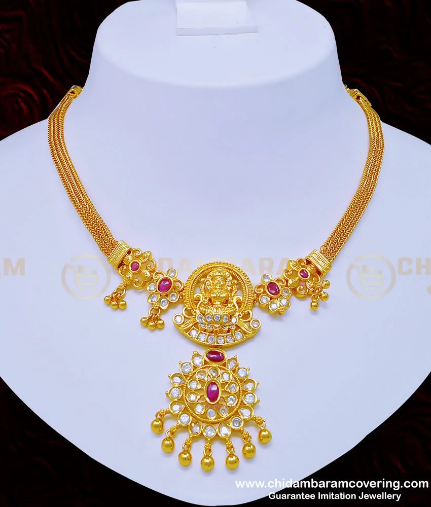 Buy New Model Pure Gold Plated Lakshmi Design Uncut Diamond Stone ...