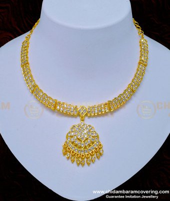 NLC931 - Buy Real Gold Design Full White Stone Five Metal Attigai Necklace for Wedding