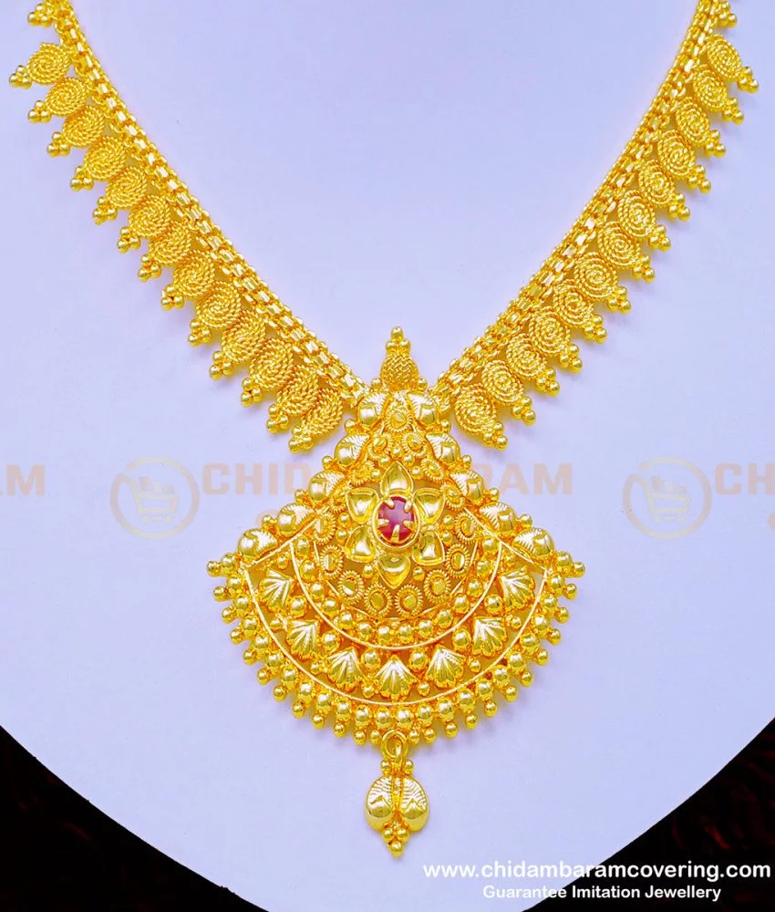 Buy Marriage Bridal Gold Necklace Design Ruby Stone Gold Covering ...