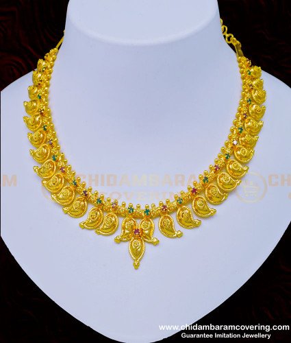 NLC938 - Gold Design Ruby Emerald Stone Mango Necklace Designs Covering Necklace for Wedding
