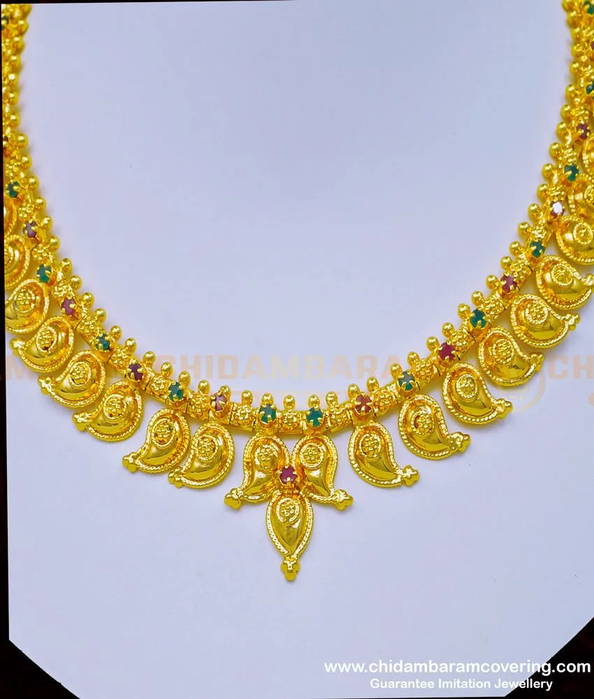 Buy Gold Design Ruby Emerald Stone Mango Necklace Designs Covering ...