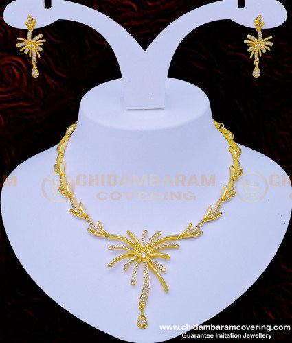 NLC946 - Modern Diamond Finish Sri Lankan Wedding Necklace with Earrings  