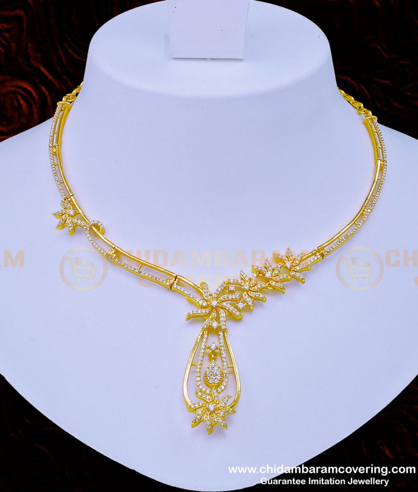 rose gold necklace, rose gold necklace set, white stone jewellery, white stone necklace, ad necklace set, sri lankan necklace, sri lankan jewellery, 
