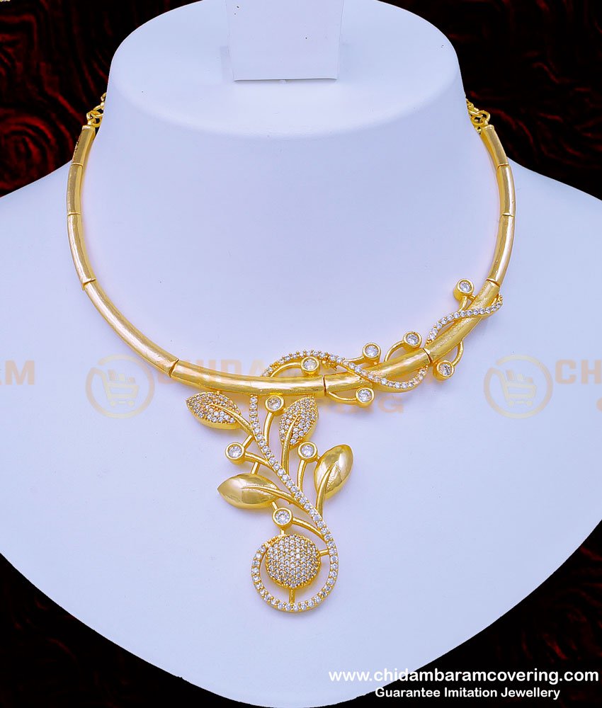 rose gold necklace, rose gold necklace set, white stone jewellery, fancy necklace set, ad necklace set, sri lankan necklace, sri lankan jewellery, 