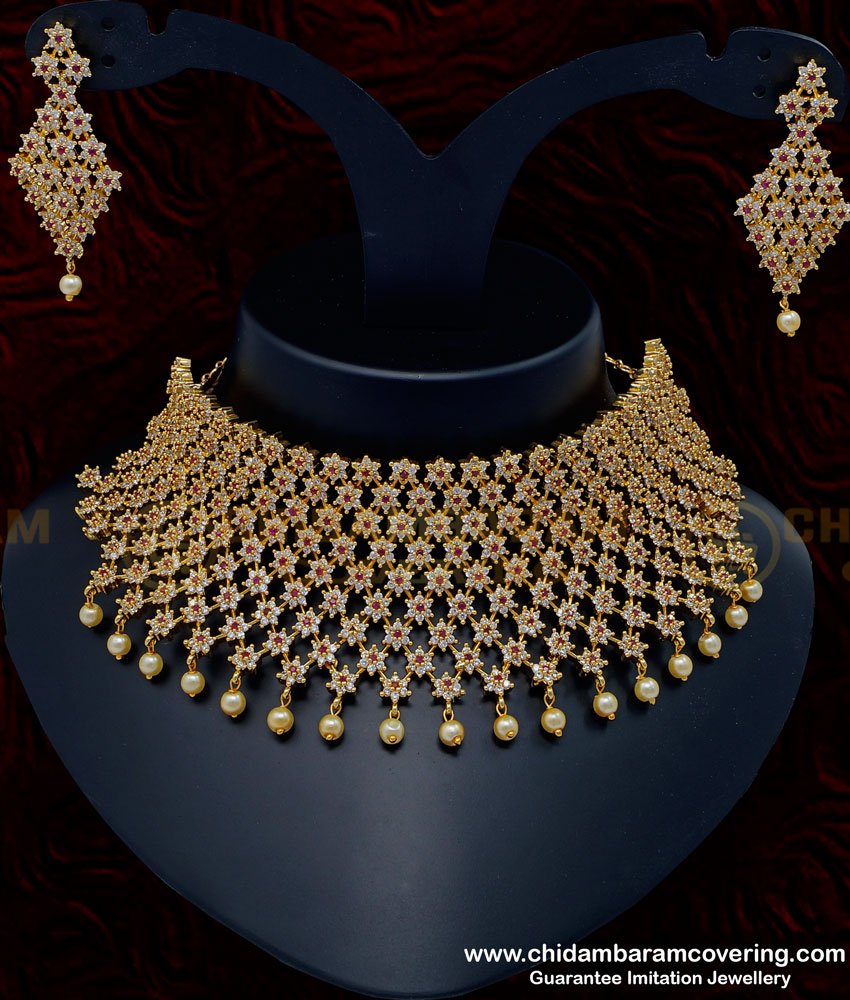 imitation choker necklace, artificial choker necklace, ad choker necklace set, function wear necklace,