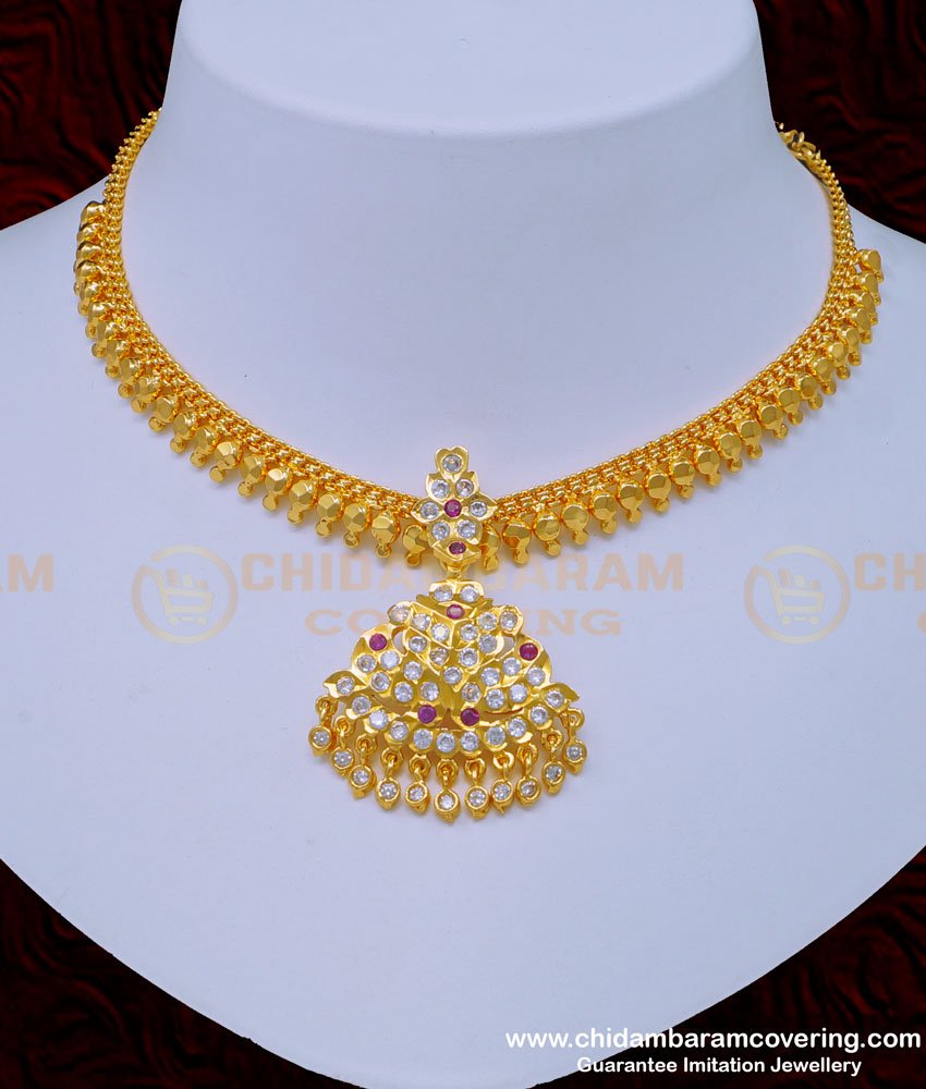 fashion jewellery, south indian jewellery, impon necklace online, getti stone necklace, five metal jewellery, panchaloha necklace, one gram gold jewellery, 