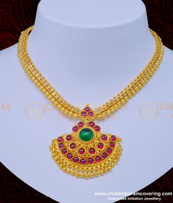 NLC957 - South Indian Wedding Jewellery Ruby Emerald Stone Attigai Necklace Buy Online