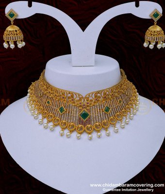 NLC964 - Beautiful Ad Stone Antique Choker Necklace Set First Quality Antique Jewellery for Wedding  