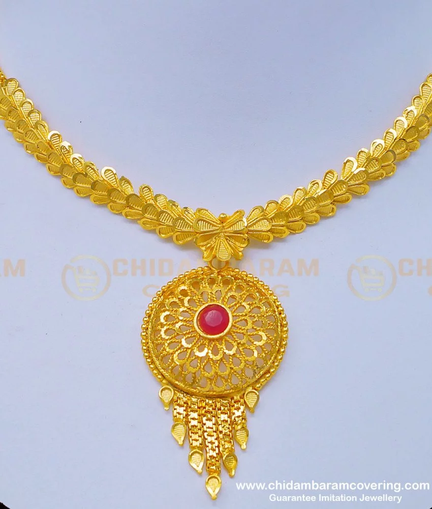 Simple Ruby Set with Diamond Combination - Jewellery Designs